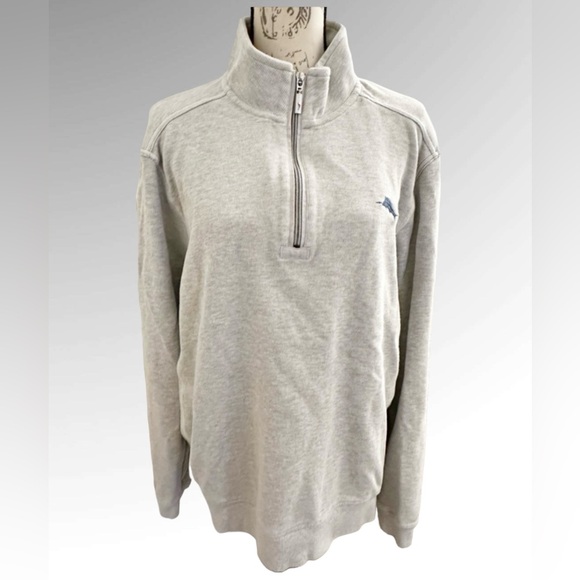 Tommy Bahama Antigua Cove Half Zip Color is Zinc Gray Heather 100% Cotton Large - Picture 1 of 11